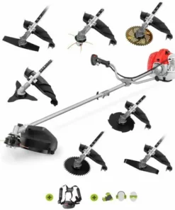 Débroussailleuse à Essence 65cc 4,9cv, Moteur 2 Temps, 8 Accessoires, Guidon Double Poignée, Régulateur Puissance, Harnais Sécurité - Greencut GGT650X-8