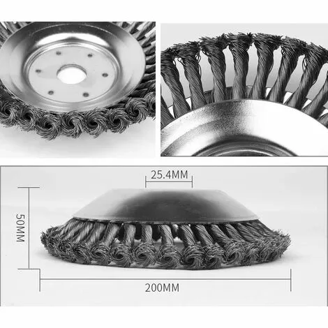 MACARON Tête Brosse Désherbage, Brosse De Roue De Fil D'acier Universel Métal Fixation De Débroussailleuse 25,4MM X 200MM(8 Pouces)LO-Ron 6 MACARON Tête Brosse Désherbage, Brosse De Roue De Fil D'acier Universel Métal Fixation De Débroussailleuse 25,4MM X 200MM(8 Pouces)LO-Ron – Image 4