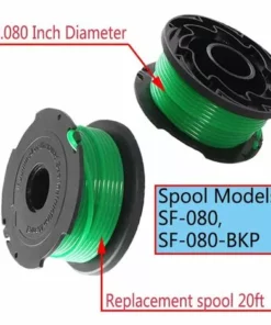 DENUOTOP Fil Ligne De Bobine D'alimentation Automatique De Remplacement Pour Coupe-bordure SF-080 De 20 Pieds 0,080 Pouce Compatible Avec Pour Black Et Decker GH3000 LST540 GH3000R SF-080-BKP Coupe-bordure (paquet De 6) -Débroussailleuse Soldes Magasin 60007909 3