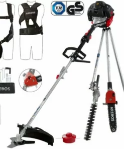 Arebos Débroussailleuse à Essence Premium 5 En 1 3PS 52 CC Avec Manche Profilé Rembourré Avec Rallonge De 1 M | Taille-haie Réglable | Coupe-Bordures | Débroussailleuse à Gazon - Noir / Rouge