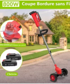 MAGICFOX Débroussailleuse Sans Fil Avec 2 Batteries 4.0A , 3 En 1 Coupe-Bordure 90° Régler Avec Roue De Guidage Pour Coupe De Jardin, Pelouse -Débroussailleuse Soldes Magasin 65747147 4