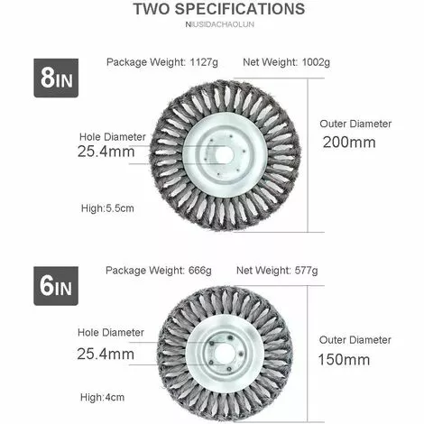 DENUOTOP TêTe De Coupe, Brosse MéTallique Robuste, Disque De Remplacement De La TêTe De Coupe, Pour Les Zones Envahies Par La VéGéTation, L'Herbe Dans Les Coins, La Mousse, Les Jardins, Les Pelouses - Trou De 25,4 Mm (20cm). 5 DENUOTOP TêTe De Coupe, Brosse MéTallique Robuste, Disque De Remplacement De La TêTe De Coupe, Pour Les Zones Envahies Par La VéGéTation, L'Herbe Dans Les Coins, La Mousse, Les Jardins, Les Pelouses - Trou De 25,4 Mm (20cm). – Image 3