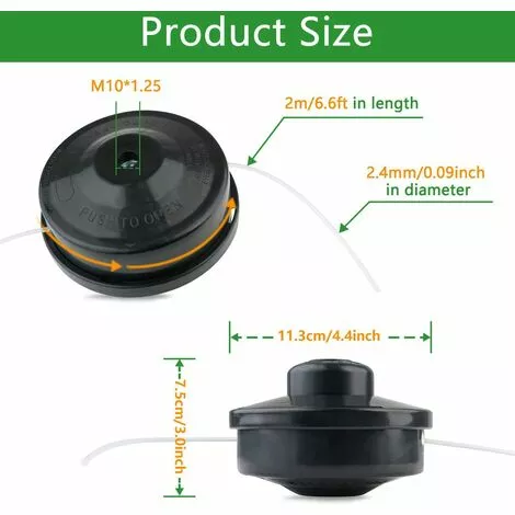 ENLENK Lot De 2 Tête De Débroussailleuse Universelle Nylon Bobine De Rechange Et Tête De Coupe M10 X 1,25 Pour Débroussailleuse Thermique à Essence 4 ENLENK Lot De 2 Tête De Débroussailleuse Universelle Nylon Bobine De Rechange Et Tête De Coupe M10 X 1,25 Pour Débroussailleuse Thermique à Essence – Image 2